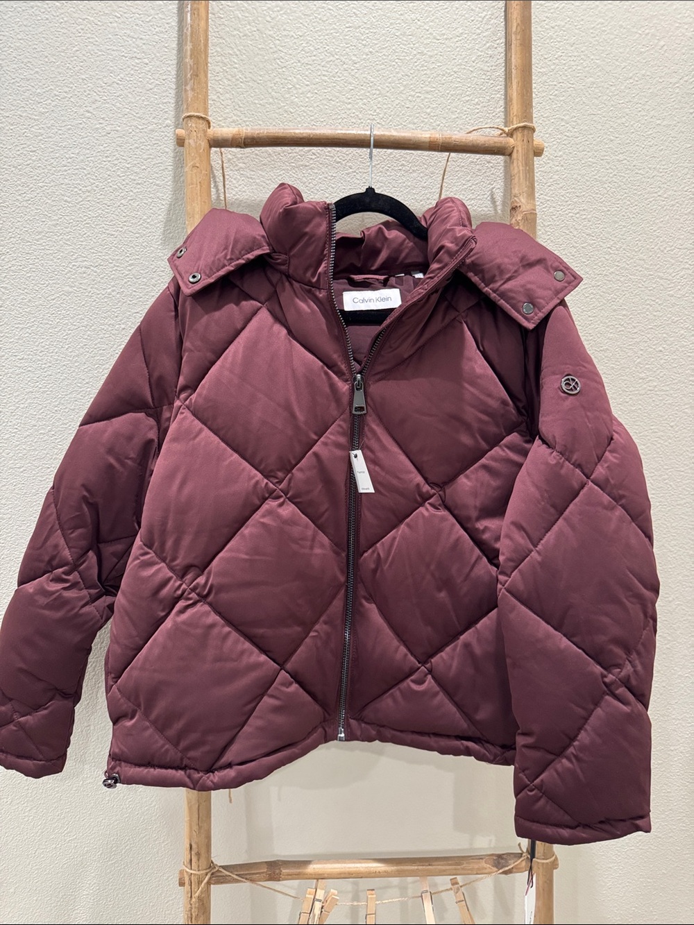 Calvin Klein Quilted Diamond Puffer Jacket in Burgundy